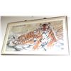Image 5 : Old Korean Ink & Color on Silk Paper Scroll Signed w. Seal Mark 55x30" (Group of Resting Tigers)