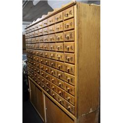 Old Traditional Oak Wood Korean Herbal Medicine Cabinet