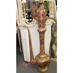 Old XXLg Asian Decorative Brass Tea Pot w. Intricate Painted Enamel Finishing