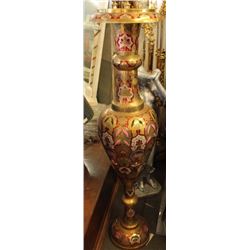 Old XXLg Asian Solid Brass Decorative Vase with Intricate Painted Enamel Finish