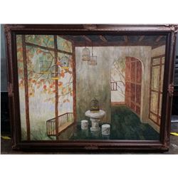 Vintage XLG Signed Oil on Canvas 56x44" (Birdcages)