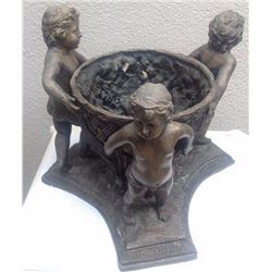 Antique Bronze Cherub Angel Jardiniere 40-lbs