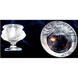 French Lalique Crystal Ashtray w. Cigarette Holder