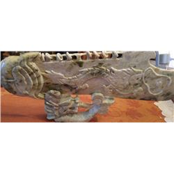 Huge Old Chinese Jade Dragon Sword Sculpture 30", 11-lbs