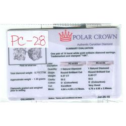 14K Gold Diamond Solitaire Stud Earrings 0.77 ctw.