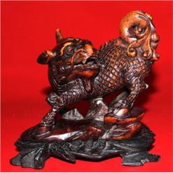 Ancient Chinese Jade Sculpture on Stand (Foo Dog), 5"
