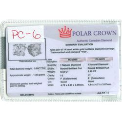 14K Gold Diamond Stud Earrings 0.88 ctw.
