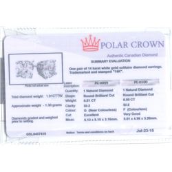 14K Gold Diamond Stud Earrings 1.01 ctw.