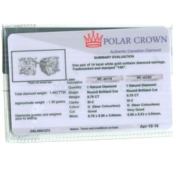 14K Gold Diamond Stud Earrings 1.45 ctw.