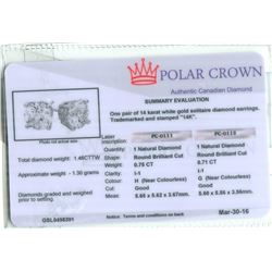 14K Gold Diamond Stud Earrings 1.46 ctw.