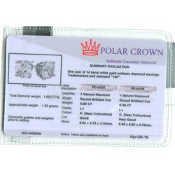 14K Gold Diamond Stud Earrings 1.60 ctw.