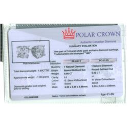 14K Gold Diamond Stud Earrings 1.80 ctw