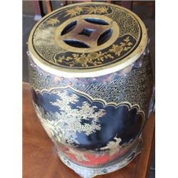 Antique Chinese Gilt & Bronze Lacquered Drum Rice Grain Container