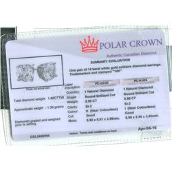 14K Gold Diamond Stud Earrings 1.80ctw.