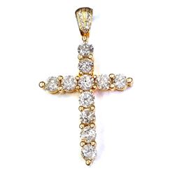 Certified 14K Gold 2.75ctw Diamond Cross Pendant 9-gr