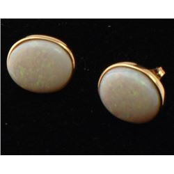 Certified 14K Gold Australian Opal Earrings 13mm Ea