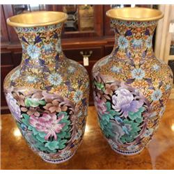 Beautiful Chinese Gilted Floral Cloisonne Vases 20" Each