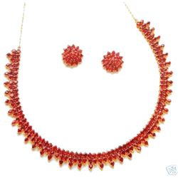 22K Gold/SS Natural Ruby Necklace & Earring Stud Set