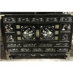 Antique Korean Black Lacquered Chest w. Brass Fittings & Pearl In-lay 60x50 