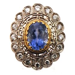 GIA Platinum 10ctw Ceylon Blue Sapphire & VS-Diamond Antique Ring