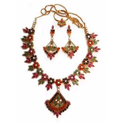 22K Gold/SS Ruby, Emerald & Blue Sapphire 3-pc Jewelry Suite Set