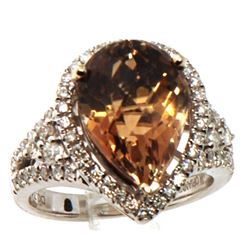 Certified 14K Gold Precious Topaz & Diamond 10ctw Ring 8.7-gr