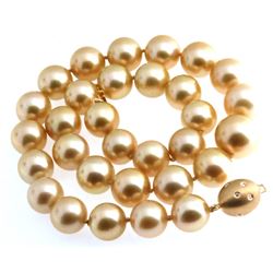 Certified Golden Pearl Strand w. 14K Gold Diamond Clasp