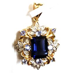 Certified Solid 14K Gold Diamond & Iolite Pendant