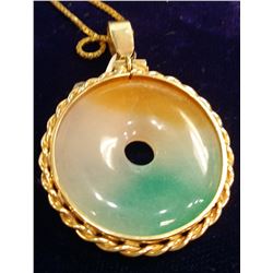 Solid 14K Gold Tri-Color Jade Pendant 50mm,13gr