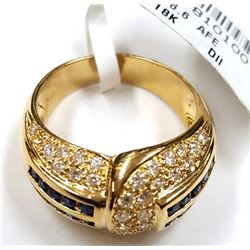 Certified 18K Gold Diamond & Blue Sapphire Ring