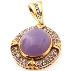 Certified 18K Platinum Lavendar Jade & VS-Diamonds Pendant 40mm, 15gr