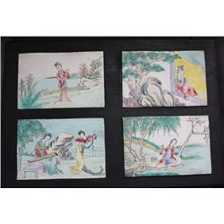 Rare Old Chinese Romantic Landscape Scenes Painted on Porcelain Plaque Set 12x8"