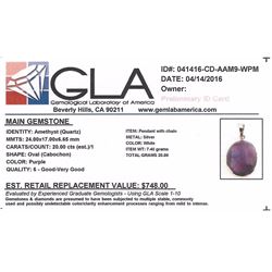 GIANT Purple Amethyst Pendant w. Chain in S/S