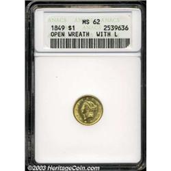 1849 G$1 Open Wreath MS62 ANACS.