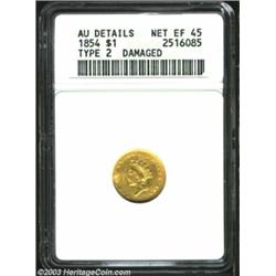 1854 G$1 Type Two--Damaged--ANACS. AU Details, Net XF45.
