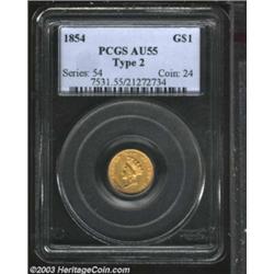 1854 G$1 Type Two AU55 PCGS.