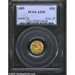 1855 G$1 AU55 PCGS.