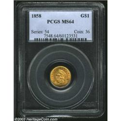 1858 G$1 MS64 PCGS.