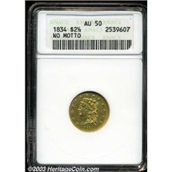 1834 $2 1/2 Classic AU50 ANACS.