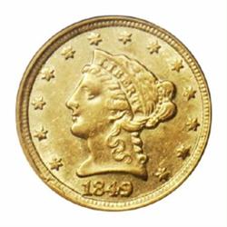 1849-D $2 1/2 AU50 PCGS.