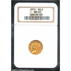 1910 $2 1/2 MS63 NGC.