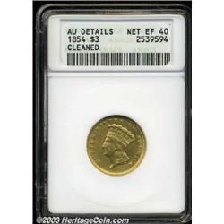 1854 $3 --Cleaned--ANACS. AU Details, Net XF40.