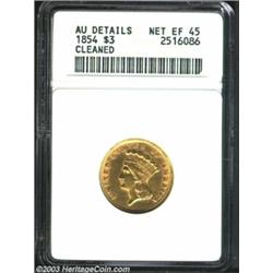 1854 $3 --Cleaned--ANACS. AU Details, Net XF45.