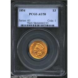 1854 $3 AU58 PCGS.