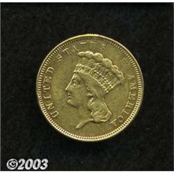 1854-O $3 XF40 Cleaned, Mount Removed, Uncertified.