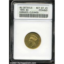 1855 $3 --Damaged, Cleaned--ANACS. AU Details, Net XF45.