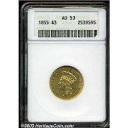 1855 $3 AU50 ANACS.
