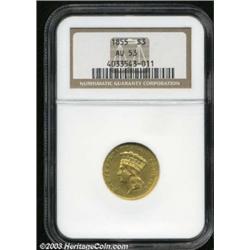 1855 $3 AU53 NGC.