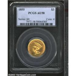 1855 $3 AU58 PCGS.