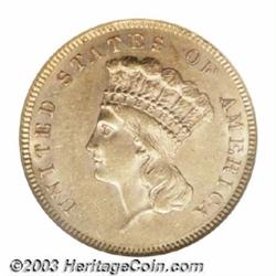 1858 $3 AU58 NGC.